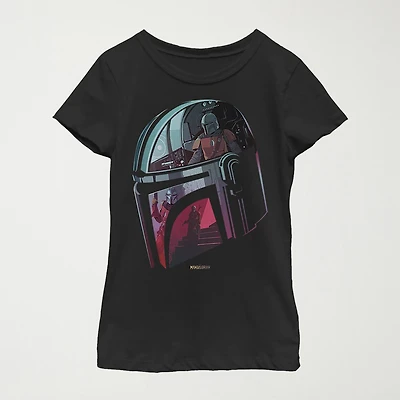 Little & Big Girls The Mandalorian Helmet Crew Neck Short Sleeve Graphic T-Shirt