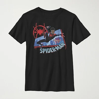 Miles Morales Little & Big Kid Boys Crew Neck Short Sleeve Regular Fit Spiderman Graphic T-Shirt