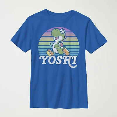 Little & Big Kid Boys Crew Neck Short Sleeve Slim Fit Super Mario Yoshi Graphic T-Shirt