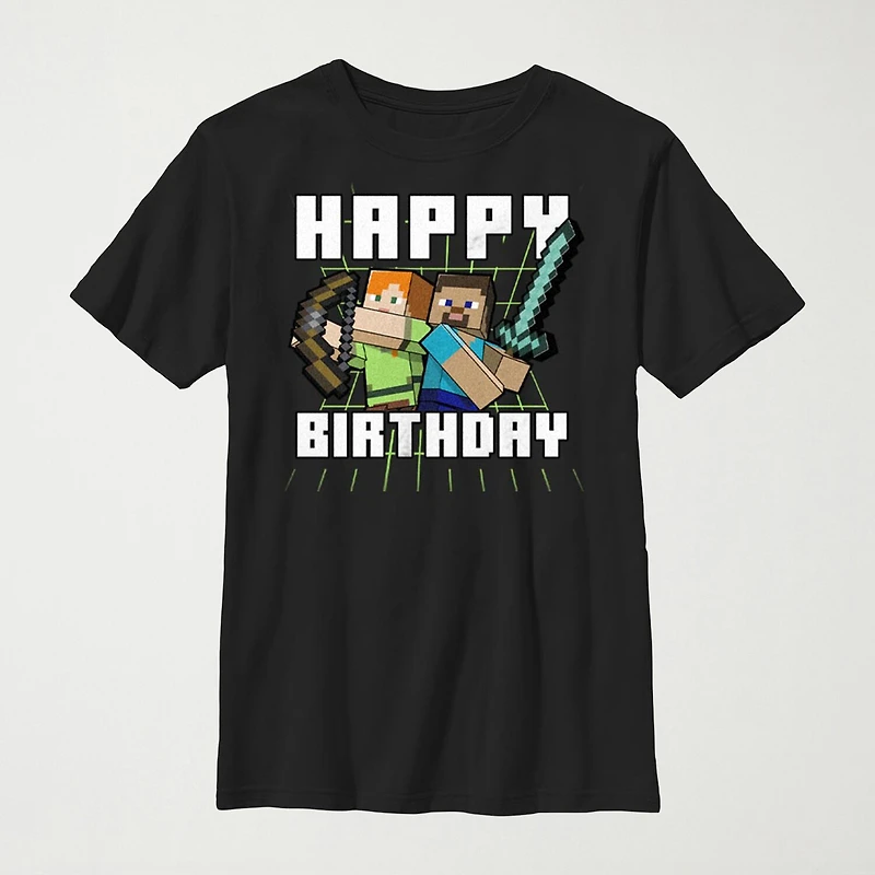 Little & Big Kid Boys Crew Neck Short Sleeve Slim Fit Minecraft Graphic T-Shirt