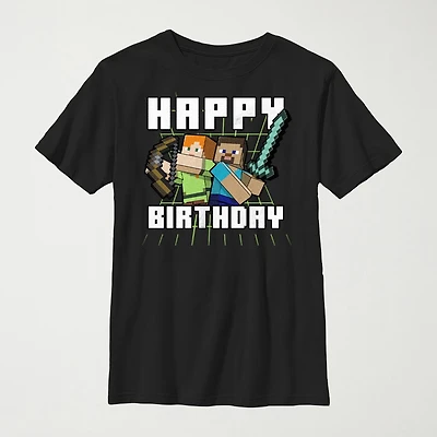 Little & Big Kid Boys Crew Neck Short Sleeve Slim Fit Minecraft Graphic T-Shirt
