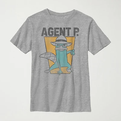 Little & Big Kid Boys Crew Neck Short Sleeve Slim Fit Phineas and Ferb Graphic T-Shirt