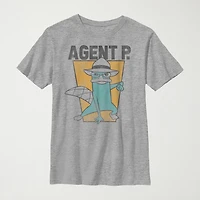 Little & Big Kid Boys Crew Neck Short Sleeve Slim Fit Phineas and Ferb Graphic T-Shirt