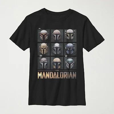 Mandalorian Little & Big Kid Boys Crew Neck Short Sleeve Slim Fit Star Wars Graphic T-Shirt