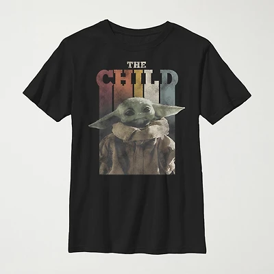 Mandalorian Little & Big Kid Boys Crew Neck Short Sleeve Slim Fit Star Wars Graphic T-Shirt