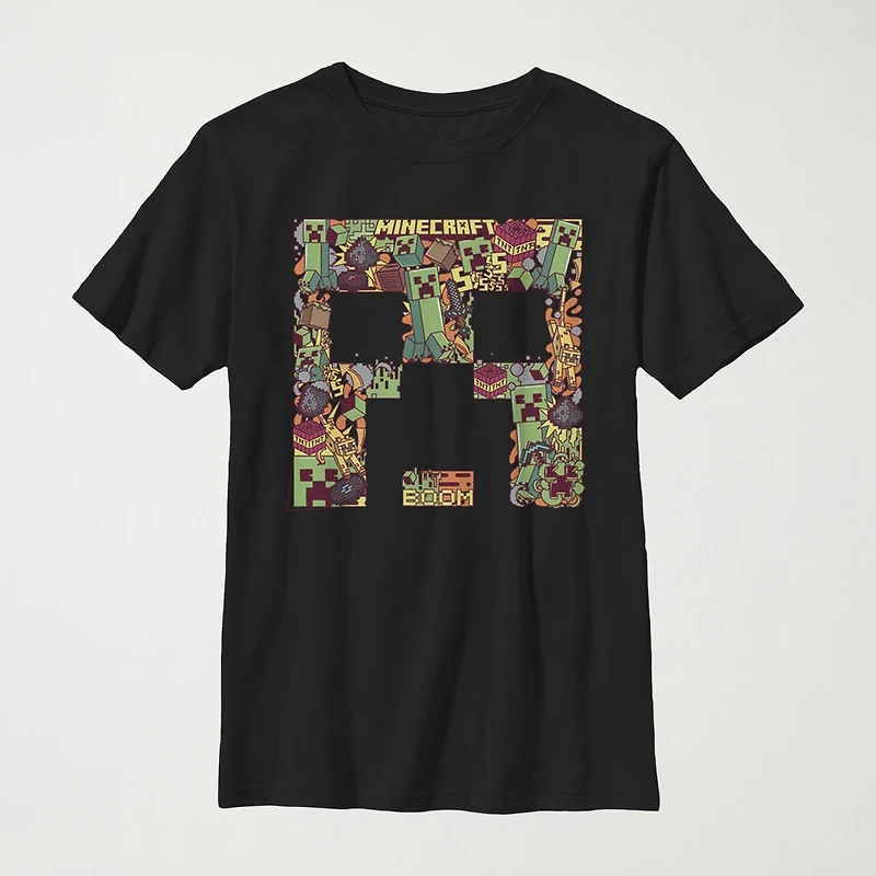 Little & Big Kid Boys Crew Neck Short Sleeve Slim Fit Minecraft Graphic T-Shirt