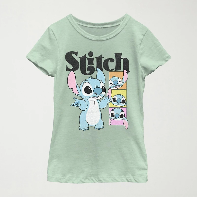 Disney Little & Big Kid Girls Crew Neck Short Sleeve Regular Fit Lilo Stitch Graphic T-Shirt
