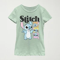 Disney Little & Big Kid Girls Crew Neck Short Sleeve Regular Fit Lilo Stitch Graphic T-Shirt
