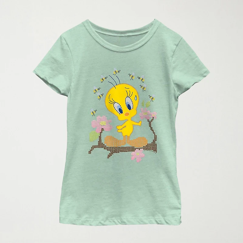 Tweety Little & Big Kid Girls Crew Neck Short Sleeve Regular Fit Looney Tunes Graphic T-Shirt