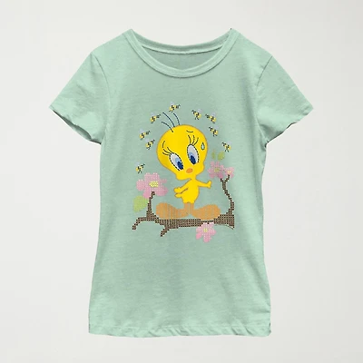 Tweety Little & Big Kid Girls Crew Neck Short Sleeve Regular Fit Looney Tunes Graphic T-Shirt