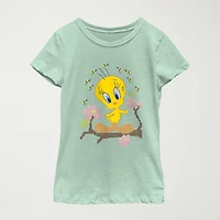 Tweety Little & Big Kid Girls Crew Neck Short Sleeve Regular Fit Looney Tunes Graphic T-Shirt