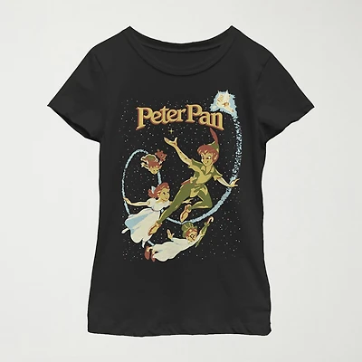 Little & Big Kid Girls Crew Neck Short Sleeve Regular Fit Peter Pan Tinker Bell Graphic T-Shirt