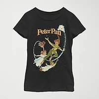 Little & Big Kid Girls Crew Neck Short Sleeve Regular Fit Peter Pan Tinker Bell Graphic T-Shirt