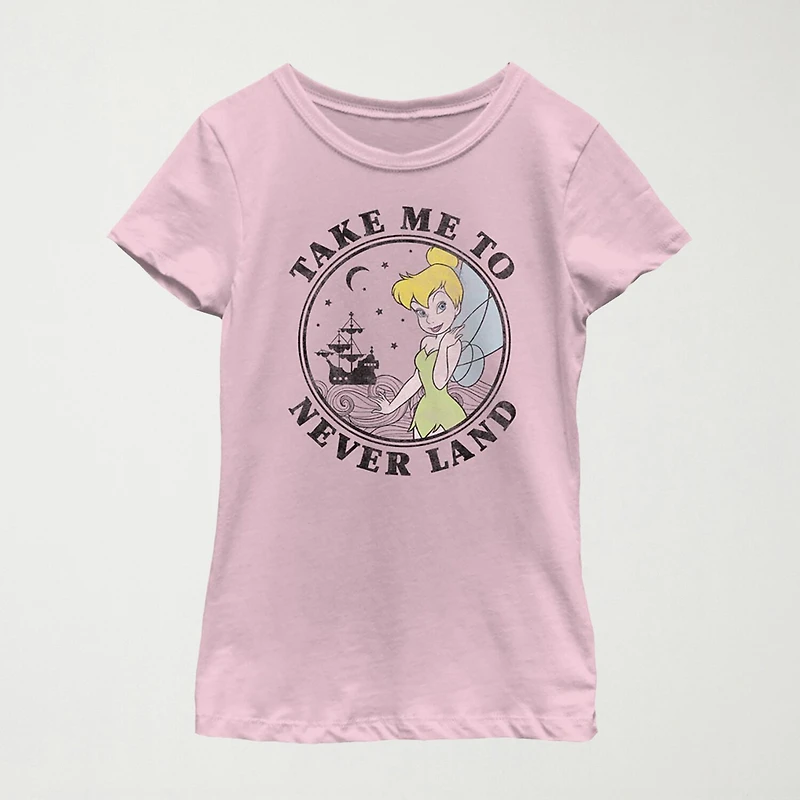 Little & Big Kid Girls Crew Neck Short Sleeve Regular Fit Peter Pan Tinker Bell Graphic T-Shirt