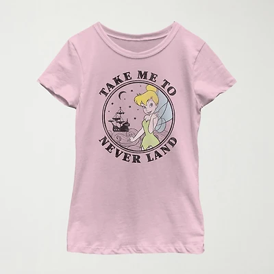 Little & Big Kid Girls Crew Neck Short Sleeve Regular Fit Peter Pan Tinker Bell Graphic T-Shirt