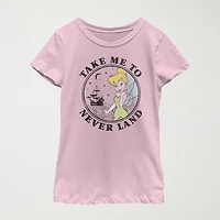 Little & Big Kid Girls Crew Neck Short Sleeve Regular Fit Peter Pan Tinker Bell Graphic T-Shirt