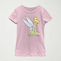 Little & Big Kid Girls Crew Neck Short Sleeve Regular Fit Peter Pan Tinker Bell Graphic T-Shirt