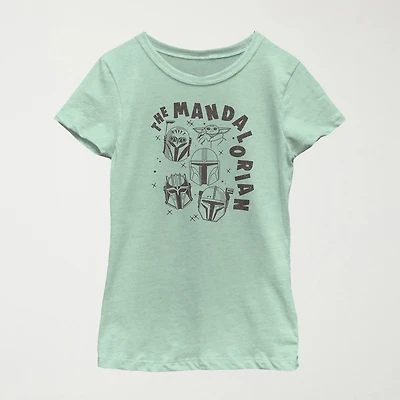 The Mandalorian Little & Big Kid Girls Crew Neck Short Sleeve Regular Fit Star Wars Graphic T-Shirt