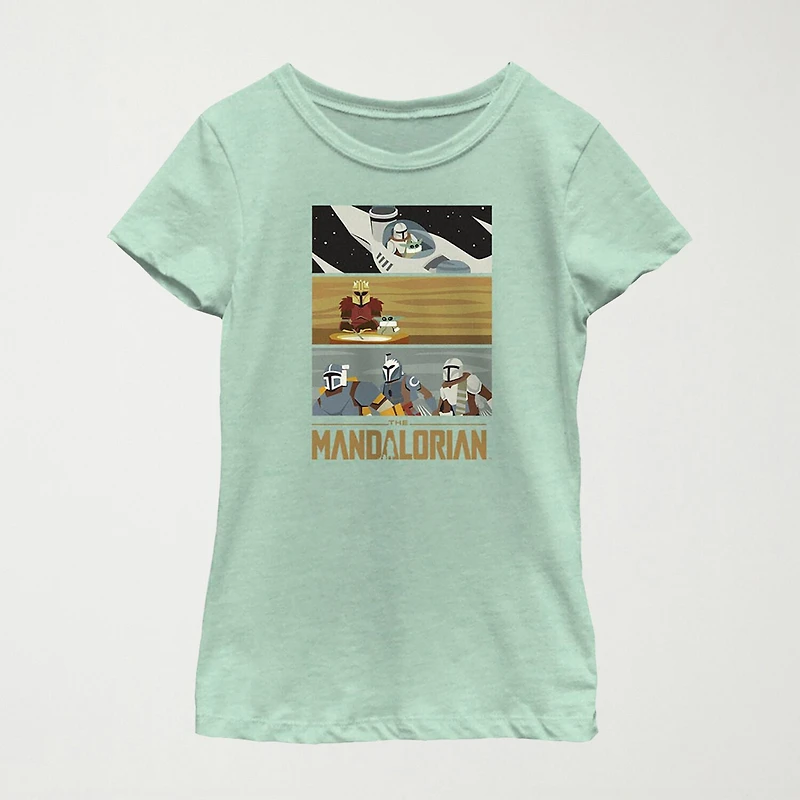 The Mandalorian Little & Big Kid Girls Crew Neck Short Sleeve Regular Fit Star Wars Graphic T-Shirt
