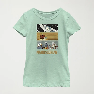 The Mandalorian Little & Big Kid Girls Crew Neck Short Sleeve Regular Fit Star Wars Graphic T-Shirt