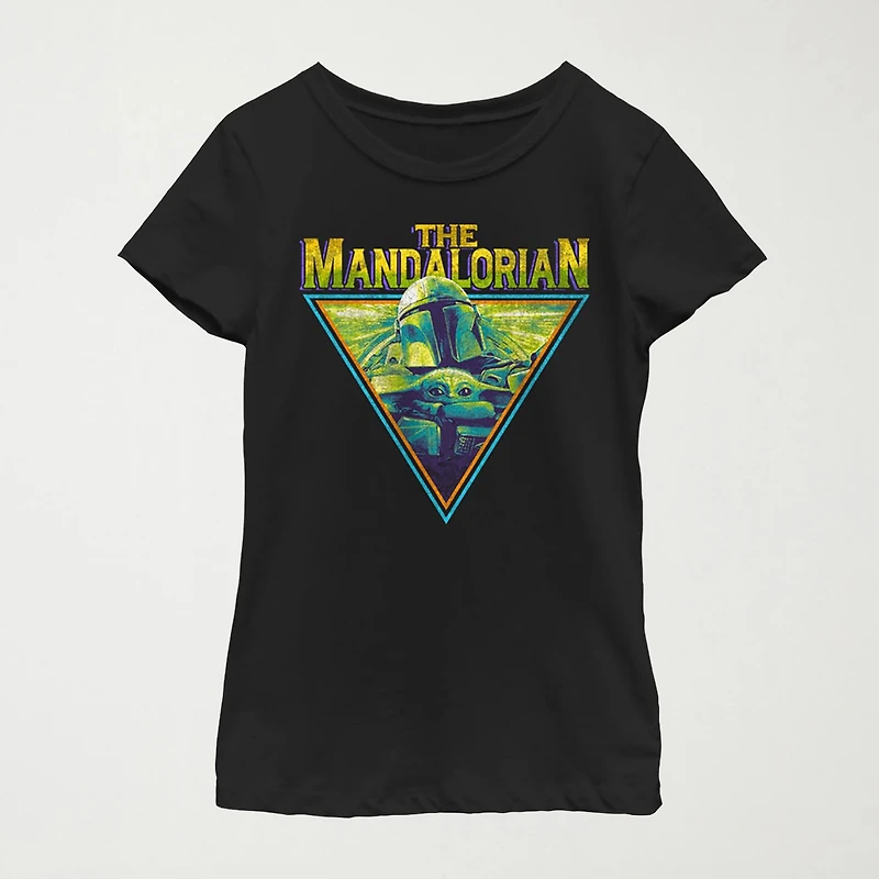 The Mandalorian Little & Big Kid Girls Crew Neck Short Sleeve Regular Fit Star Wars Graphic T-Shirt