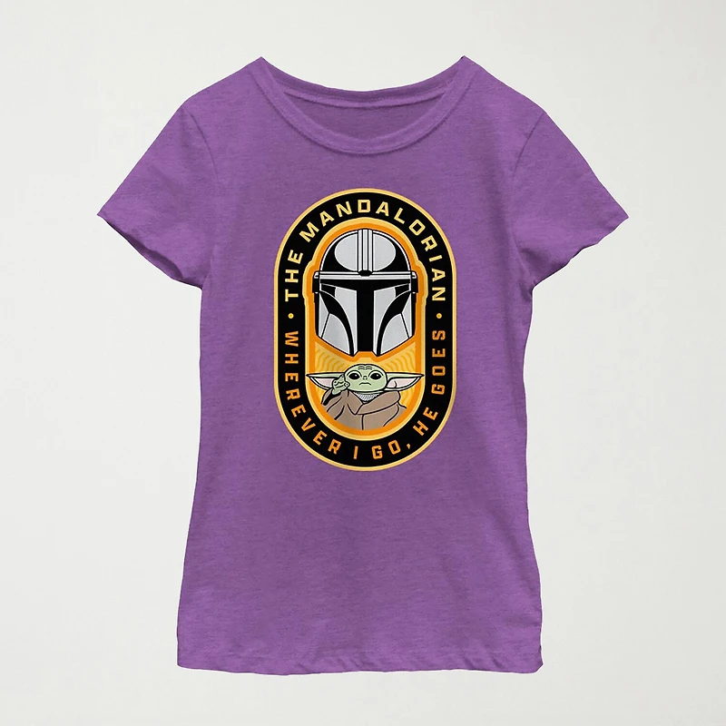 The Mandalorian Little & Big Kid Girls Crew Neck Short Sleeve Regular Fit Star Wars Graphic T-Shirt