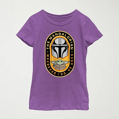 The Mandalorian Little & Big Kid Girls Crew Neck Short Sleeve Regular Fit Star Wars Graphic T-Shirt