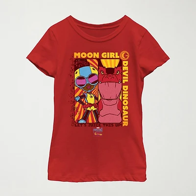 Little & Big Kid Girls Crew Neck Short Sleeve Regular Fit Marvel Moon Girl Graphic T-Shirt
