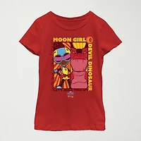 Little & Big Kid Girls Crew Neck Short Sleeve Regular Fit Marvel Moon Girl Graphic T-Shirt