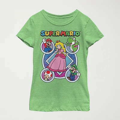 Little & Big Kid Girls Crew Neck Short Sleeve Regular Fit Super Mario Graphic T-Shirt