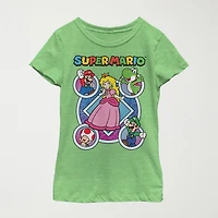 Little & Big Kid Girls Crew Neck Short Sleeve Regular Fit Super Mario Graphic T-Shirt