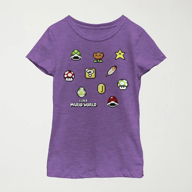 Little & Big Kid Girls Crew Neck Short Sleeve Regular Fit Super Mario Graphic T-Shirt