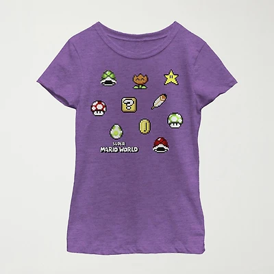 Little & Big Kid Girls Crew Neck Short Sleeve Regular Fit Super Mario Graphic T-Shirt