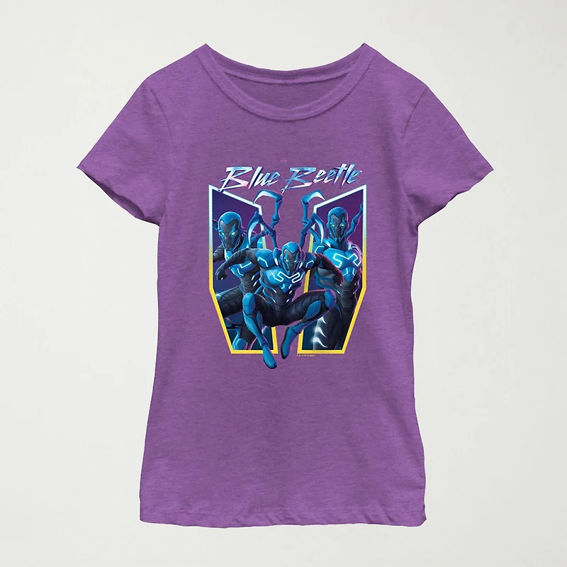 Little & Big Kid Girls Round Neck Short Sleeve Regular Fit Blue Beetle Graphic T-Shirt
