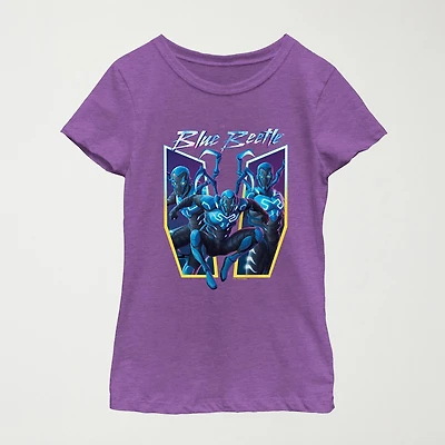 Little & Big Kid Girls Round Neck Short Sleeve Regular Fit Blue Beetle Graphic T-Shirt