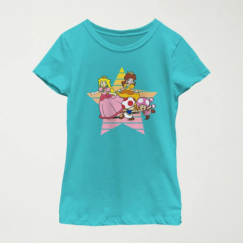 Little & Big Kid Girls Round Neck Short Sleeve Regular Fit Nintendo Graphic T-Shirt