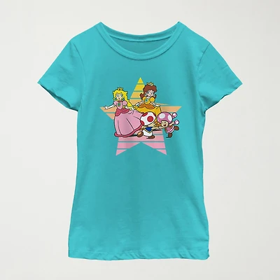 Little & Big Kid Girls Round Neck Short Sleeve Regular Fit Nintendo Graphic T-Shirt