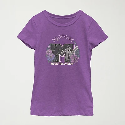 Big Kid Girls Round Neck Short Sleeve Regular Fit MTV Graphic T-Shirt