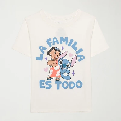 Little & Big Kid Girls Crew Neck Short Sleeve Regular Fit Lilo Stitch Graphic T-Shirt