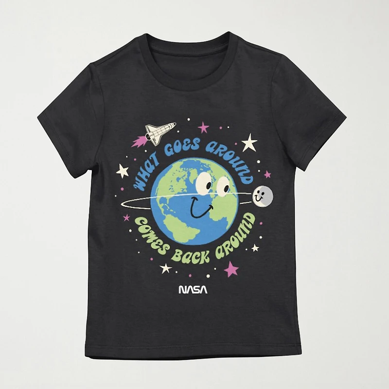 Little & Big Kid Girls Crew Neck Short Sleeve Regular Fit NASA Graphic T-Shirt
