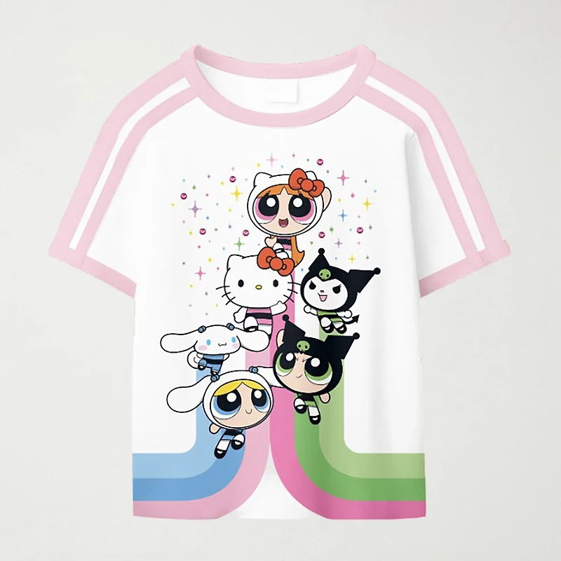 Little & Big Kid Girls Round Neck Short Sleeve Oversized Hello Kitty Powerpuff Graphic T-Shirt