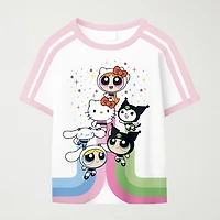 Little & Big Kid Girls Round Neck Short Sleeve Oversized Hello Kitty Powerpuff Graphic T-Shirt