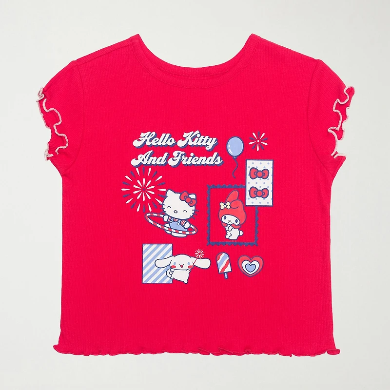 Little & Big Kid Girls Round Neck Short Sleeve Regular Fit Hello Kitty Graphic T-Shirt
