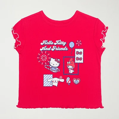 Little & Big Kid Girls Round Neck Short Sleeve Regular Fit Hello Kitty Graphic T-Shirt