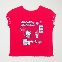 Little & Big Kid Girls Round Neck Short Sleeve Regular Fit Hello Kitty Graphic T-Shirt