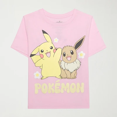 Little & Big Kid Girls Crew Neck Short Sleeve Regular Fit Pokemon Graphic T-Shirt