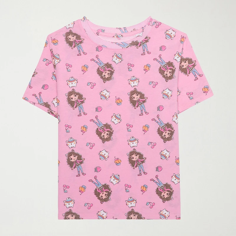 Little & Big Kid Girls Crew Neck Short Sleeve Regular Fit Gabby's Dollhouse Graphic T-Shirt