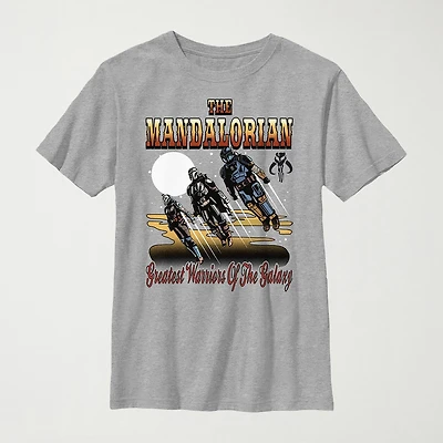 Mandalorian Little & Big Kid Boys Crew Neck Short Sleeve Regular Fit Star Wars Graphic T-Shirt