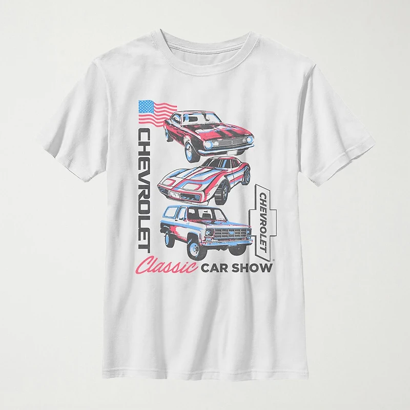 Chevrolet Little & Big Kid Boys Crew Neck Short Sleeve Flag Regular Fit Graphic T-Shirt