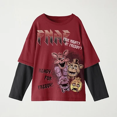 Little & Big Kid Boys Crew Neck Long Sleeve Regular Fit Five Nights at Freddys Graphic T-Shirt